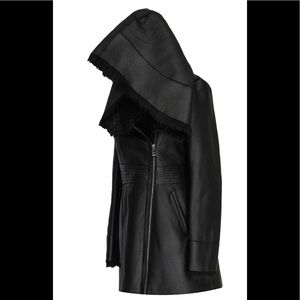 Sheepskin Shearling leather skirt hoodie jacket